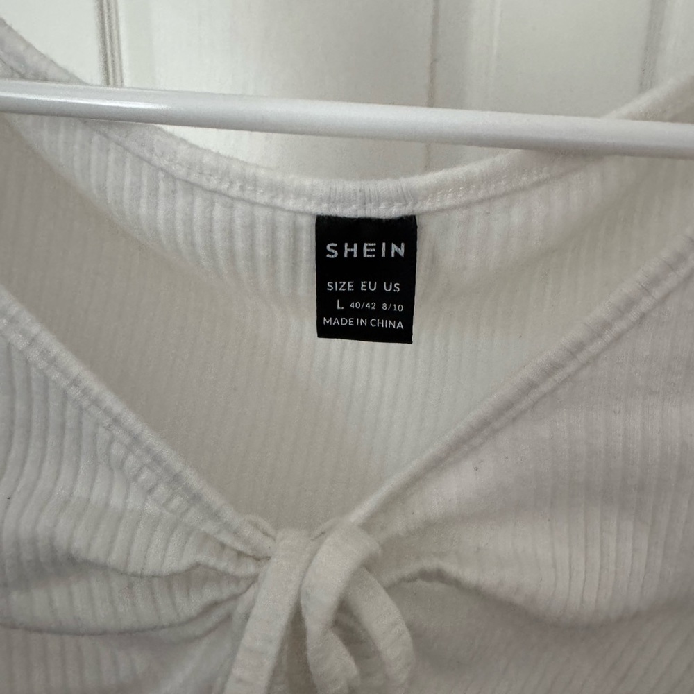 SHEIN White Ribbed Tie-Front Long Sleeve Crop Top - Picture 2 of 2